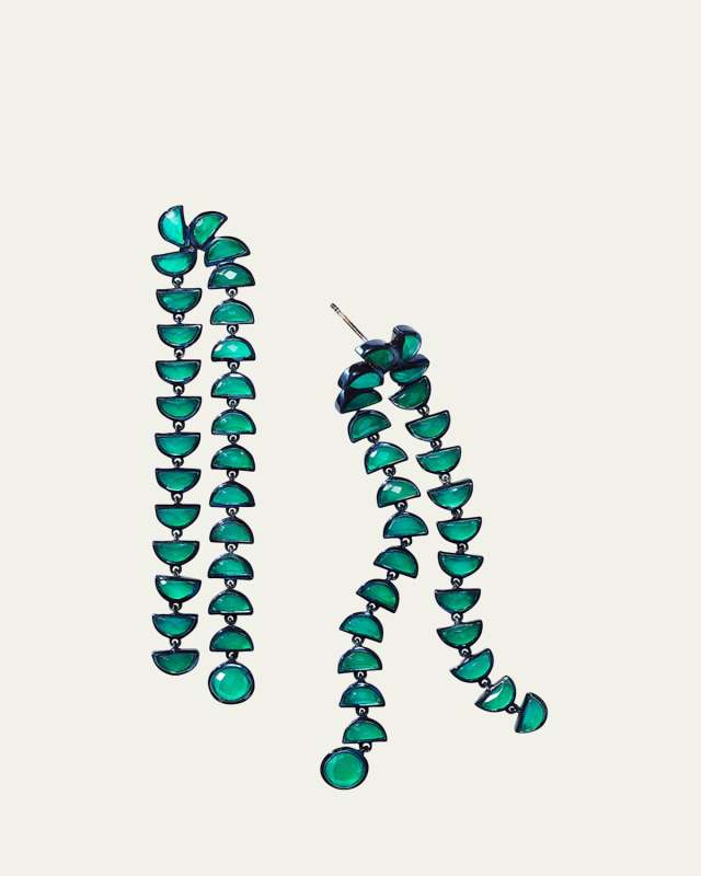 Marabou Dangle Earrings in Green Onyx